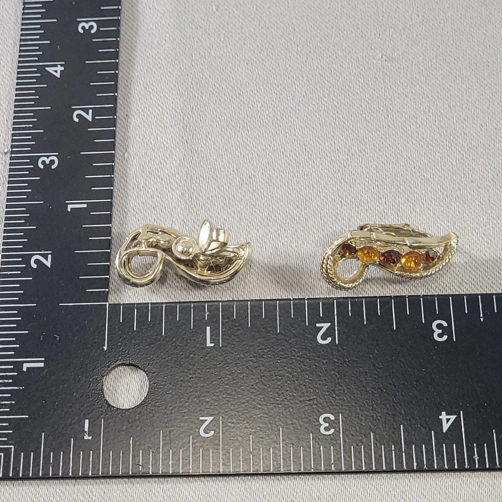 Vintage‎ Coro Gold Tone Honey Cognac Rhinestone Swirl Clip On Earrings